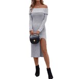 Elegant Womens Midi Dress Slim Fit High Slit Autumn Winter Style Perfect for Formal Occasions Wh
