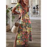 Floral Print V Neck Split Maxi Dress for Women Casual Vacation Style Available in Multiple Sizes Wholesale Supply