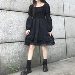 Lace Panel Puff Sleeve Little Black Dress Elegant Design Soft Luxury Autumn Fashion Available fo