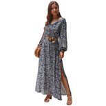 Floral Print Long Sleeve V Neck Dress Autumn Winter Style Casual Wear Ready to Ship bulk order