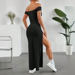 Elegant Off Shoulder Midi Dress Sexy Split Design Spring Summer Collection Perfect for Parties a