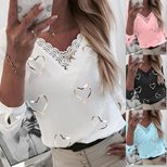 Heart Print V Neck Long Sleeve T Shirt for Women Summer Collection Casual Wear Ready to Ship Who