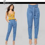 High Waist Tied Denim Jeans for Women Casual Fit Autumn Winter Collection Available in Multiple Sizes Wholesale