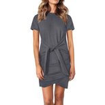 Short Sleeve Womens Dress Casual Style Round Neck Mid Length Comfortable Fabric