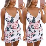 Summer Floral Print V Neck Sleeveless Dress Sexy Style Elegant Design Perfect for Parties and Ca