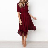 Irregular Hem Waist Defined Short Sleeve Dress for Women Casual Spring Autumn Wear Available in Multiple Sizes Wholesale