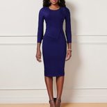 Plus Size Womens Spring Dress Ruffle Trim Solid Color Round Neck Bodycon Fit Office Wear Busines