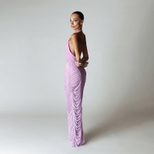 Summer Womens Dress Sexy Halter V Neck Mesh Panel High Waist Long Skirt Perfect for Parties and