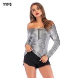 Womens Off Shoulder Zip T Shirt Slim Fit Snake Print Casual Style Perfect for Summer Outings Who