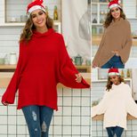 Loose Fit Womens Knit Sweater Solid Color High Neck Long Sleeve Spring Summer Fashion Wholesale