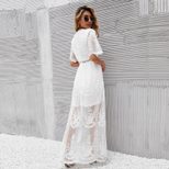 Lace Maxi Dress for Women V Neck Embroidered Sleeveless Solid Color Summer Vacation Wear