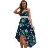 Fashionable Womens Dress Original Design Floral Print Asymmetrical Hem Casual or Party Wear Whol
