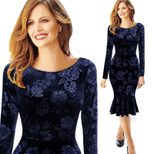 Womens Mermaid Hem Dress Round Neck Long Sleeve Elegant Design Autumn Collection
