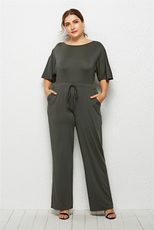 Plus Size Womens Casual Jumpsuit Loose Fit Wide Leg Solid Color Comfortable Fabric