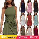 Sleeveless Summer Dress Round Neck Irregular Hem Ruffled Design Casual Wear
