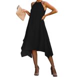 Knee Length Sleeveless Dress for Women European Style Solid Color High Neck Loose Fit Asymmetric