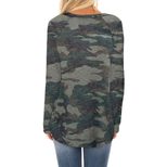 Camouflage Print Long Sleeve T Shirt for Women Regular Fit Round Neck Knit Fabric Autumn Casual