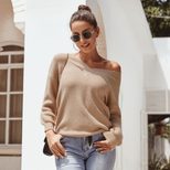 Asymmetrical Shoulder Long Sleeve Sweater Stylish Versatile Comfortable Casual Wear for Women Wh