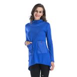 Womens Long Sleeve Pocket T Shirt Solid Color Irregular Hem Mid Length Casual Wear for Spring Wh