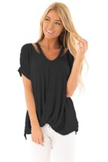 Off Shoulder Short Sleeve T Shirt for Women Twist Front Design Summer Casual Wear