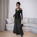 Black Lace Bodycon Dress Long Sleeve Slim Fit Elegant Design Autumn Winter Fashion for Parties W