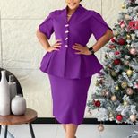Elegant Plus Size African Dress Slim Fit Ruffled V Neck Short Sleeve Fashionable for Parties and