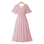Chiffon Floral Print Dress V Neck Flared Sleeves Slim Fit Summer Casual Wear Wholesale Available