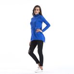 Womens Long Sleeve Pocket T Shirt Solid Color Irregular Hem Mid Length Casual Wear for Spring Wh