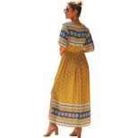 Bohemian Floral Print Dress for Women V Neck Short Sleeve Autumn Casual Wear