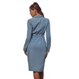 Denim Dress Long Sleeve High Waist Tie Detail Lapel Collar Casual Wear for Women Wholesale Avail