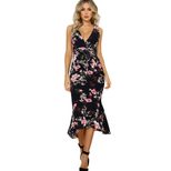 Womens Summer Floral Print V Neck Ruffled Bodycon Dress Available in Multiple Sizes Wholesale Ready to Ship