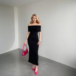 Off Shoulder Maxi Dress High Waist Slit Design Elegant Style Summer Evening Wear Wholesale Avail