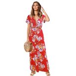 Floral Print Maxi Dress for Women Ruffle Hem Long Sleeve Summer Casual Wear