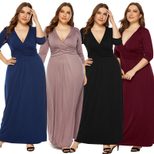 Plus Size Womens Dress Elegant Deep V Neck Flowy A Line High Elasticity Perfect for Formal Event