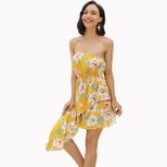 Irregular Floral Print Strapless Dress Womens Vacation Wear Elegant Evening Gown Wholesale Avail
