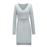 Knit Sweater Dress for Women Solid Color with Lace Up Detail Casual Spring Summer Wear