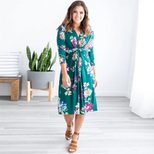 V Neck Floral Print Dress for Women Mid Sleeve Comfortable Fit Perfect for Beach and Casual Outings