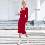 Elegant Long Sleeve Bodycon Dress Square Neck Side Slit Figure Flattering Perfect for Parties an
