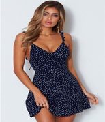 Polka Dot Back Tie Dress for Women Casual Fit Short Sleeve V Neck Lightweight Fabric Summer Wear