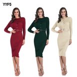 Button Front Bodycon Dress for Women Solid Color Slim Fit with Belt Casual or Formal Wear Wholes
