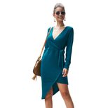 V Neck Long Sleeve Knit Dress for Women Sexy Fit Casual Style Autumn Winter Collection