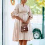 Plus Size A Line Dress Fashionable Wrinkled Design Elegant Style Autumn Winter Collection for Wo