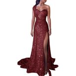 Gold One Shoulder Sleeveless Maxi Dress with Slit for Women Wholesale Elegant Evening Wear Available in Multiple Sizes