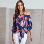 Off the Shoulder Crop Top Floral Print 3 4 Sleeve Casual Style Spring Fashion Wholesale Availabl