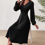 French Style V Neck Midi Dress Elegant A Line Silhouette High Waist Autumn Winter Fashion Wholes