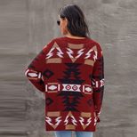 Womens Long Cardigan Sweater Winter Geometric Pattern Loose Fit Knit Fabric Wholesale Supply Ava