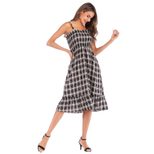 Vintage Plaid High Waisted Midi Dress for Women Ruffle Straps Summer Style Elegant Design Wholes
