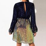 Mini Dress Color Block V Neck Tie Up Sequin Birthday Party Evening Wear Wholesale Available