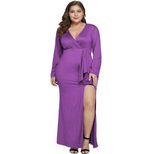 Plus Size Mini Dress Sexy V Neck Long Sleeve High Waist Ruched Hem Side Slit Evening Party Wear