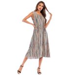 Sleeveless Round Neck Colorful Striped Print Dress Summer Fashion Casual Style Comfortable Fit W